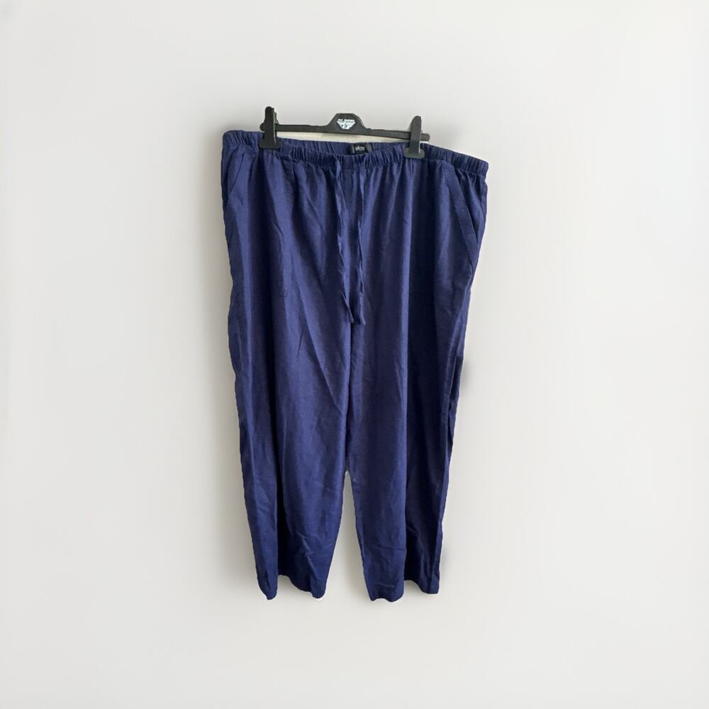 NWOT‎ Ellos Women Dark Blue Linen Blend Pull On Wide Leg Lagenlook Pants size 26